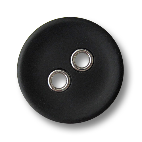 www.knopfparadies.de - 3441ss - Matt schwarue Kunststoffknöpfe mit silberfarbenen Knopflöchern