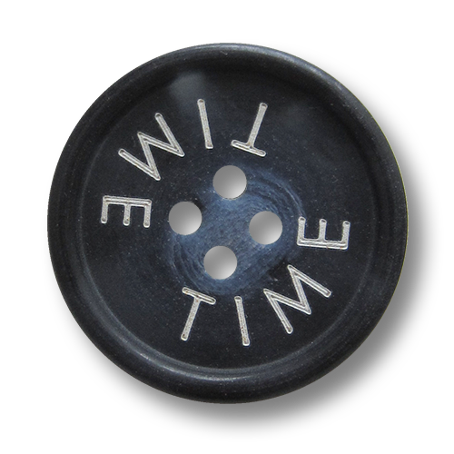 www.Knopfparadies.de - 5816bl - Blaue moderne Kunststoffknöpfe mit Schriftzug Time