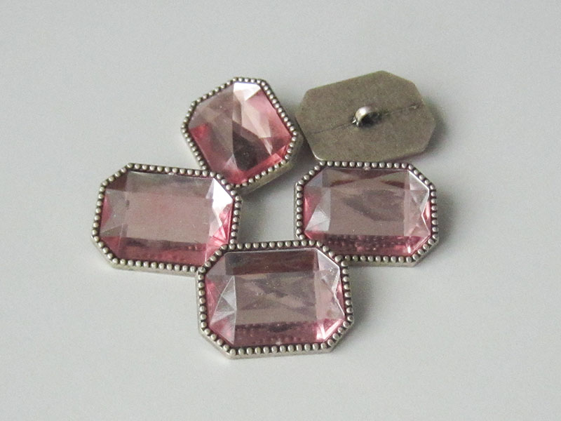 www.knopfparadies.de - 5453pi - Altsilberfarbene Metallknöpfe mit rosa Glitzerstein