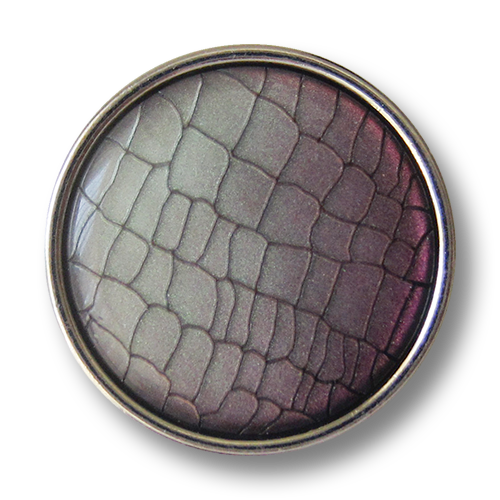www.Knopfparadies.de - 1673ls - Silberne Metallknöpfe mit lila grauem Reptil Muster