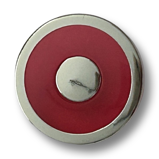 www.knopfparadies.de - k361ro - Transparente rote Kunststoffknöpfe mit silbernem Metallrand