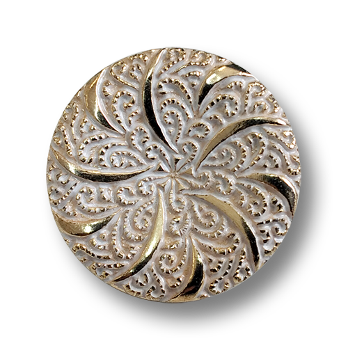 www.knopfparadies.de  - 4532wg - Gold und weiß gehaltene Kunststoffknöpfe mit filigranem Muster