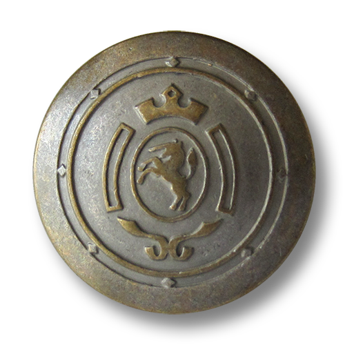 www.Knopfparadies.de - 0317em - Messing eisenfarbene Metallknöpfe mit Einhorn Wappen