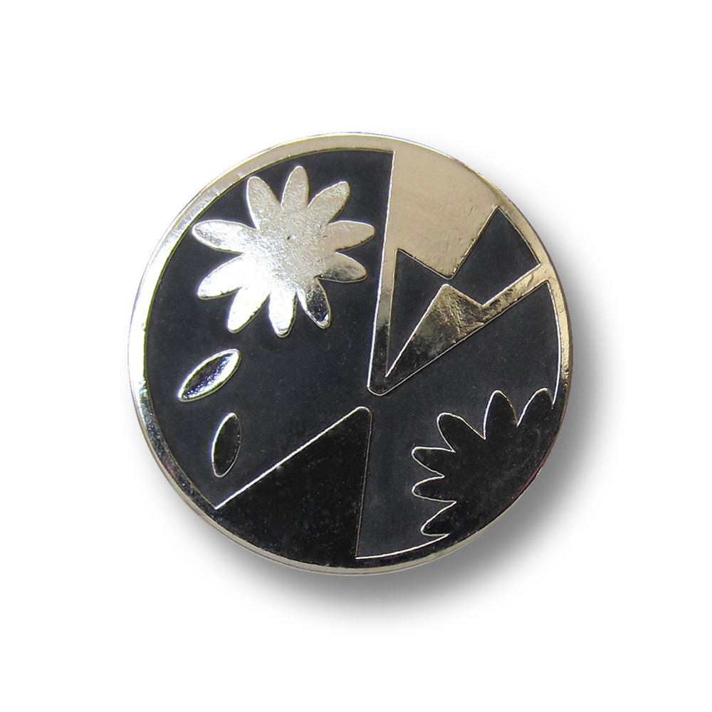 Metall Knopf mit graphischem Blumen Muster / B-WARE