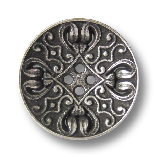 www.knopfparadies.de - 3834as - Nostalgisch gemusterte Vierloch Metallknöpfe in Altsilber
