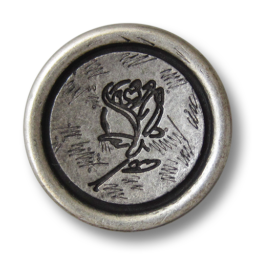 www.knopfparadies.de - 1486as - Altsilberfarbene Trachtenknöpfe mit Motiv: Rose