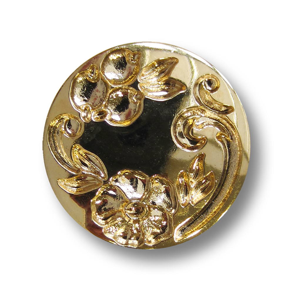 Metallic goldfb. Kunststoff Knopf mit floralem Muster