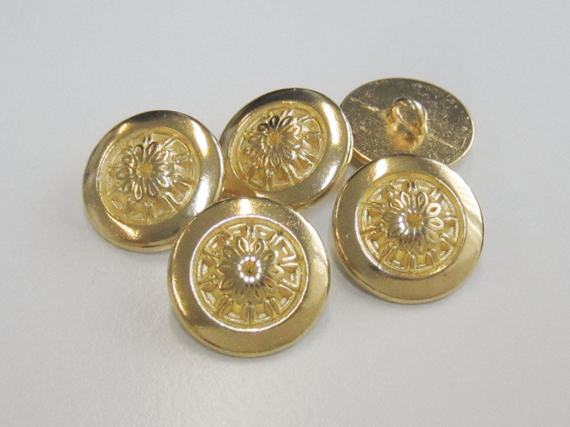 www.Knopfparadies.de - r296go - Reizende Ösenknöpfe aus Metall in Gold mit floralem Motiv