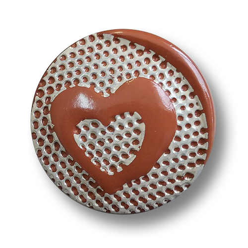 www.knopfparadies.de - 4585te - Terracottafarbene Kunststoffknöpfe mit Herzmotiv