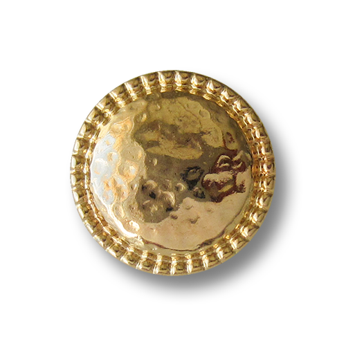 www.Knopfparadies.de - 1657gg - Glänzend goldfarbene Metallknöpfe mit Zierrand und gehämmert wirkender Oberfläche