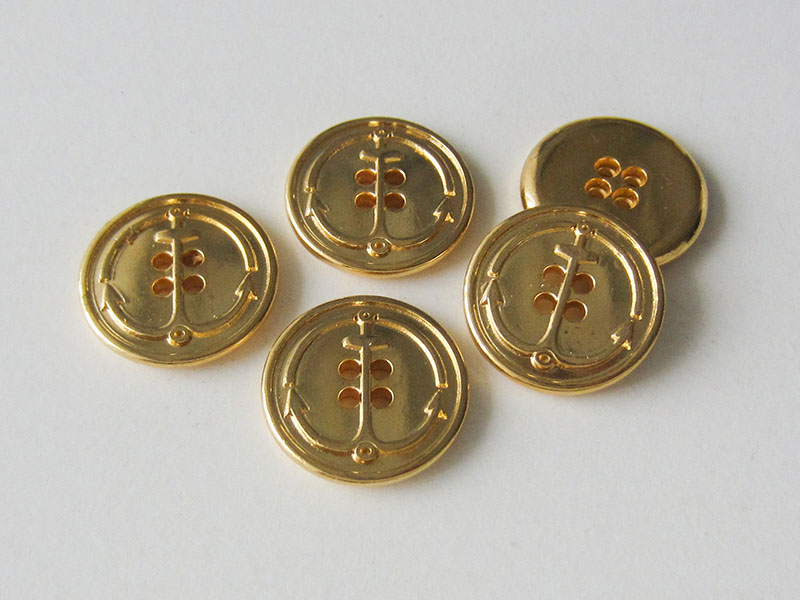 www.Knopfparadies.de - 5804gg - Maritime Ankerknöpfe aus Metall in Glänzend Gold