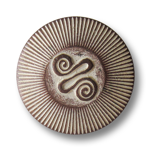 www.Knopfparadies.de - 0425ku - Alt wirkende Metallknöpfe mit Spiral Symbol in Kupfer-Weiß
