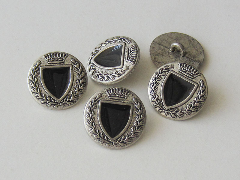 www.Knopfparadies.de - 4069si - Noble schwarz silberne Wappenknöpfe aus Metall