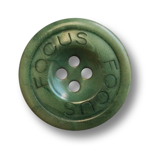 www.knopfparadies.de - 6624gn - Grün eingefärbte Steinnussknöpfe mit Aufschrift: "Focus"