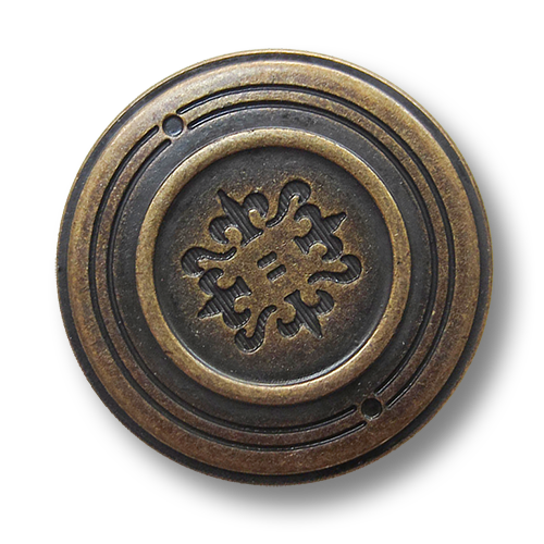 www.Knopfparadies.de - 5554am - Edle altmessingfarbene Metallknöpfe mit Lilien Motiv