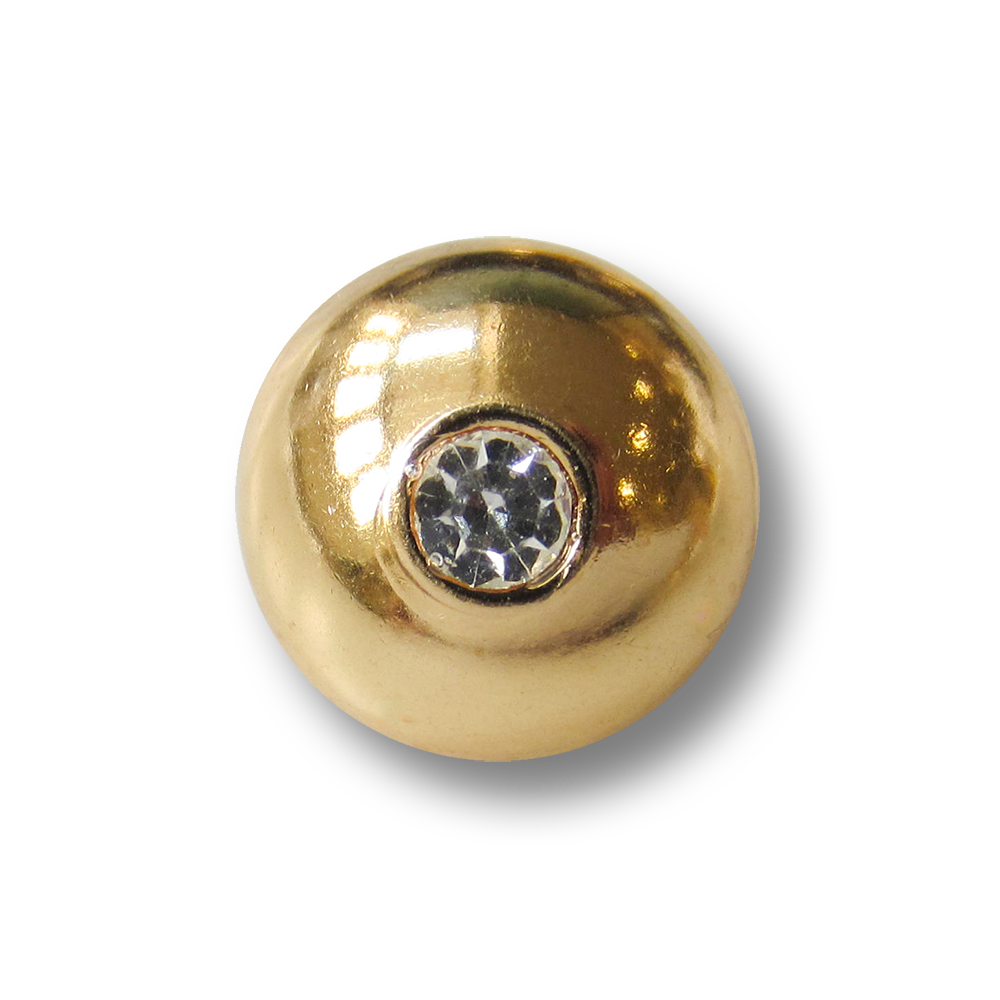 Goldfb. Metall Knopf mit Glas Strass Stein / B-WARE