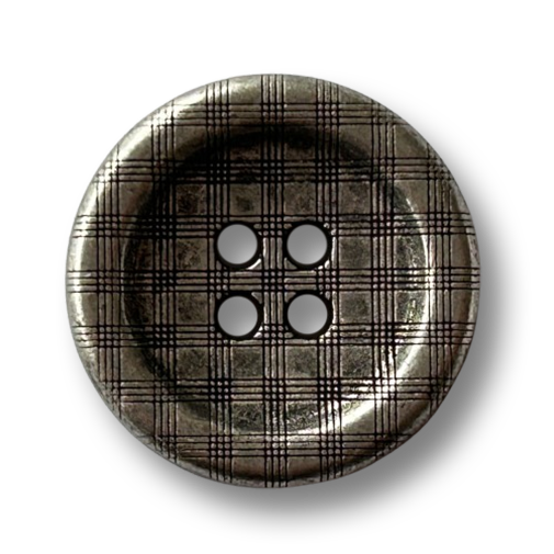 www.knopfparadies.de  - 7019as - Metallknöpfe in Altsilber Optik mit graviertem Karomuster, 4-Loch, Vintage Stil