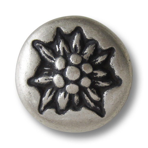 www.knopfparadies.de  - 0037as - Trachtenknöpfe altsilber matt Edelweiß Öse Metall schwer