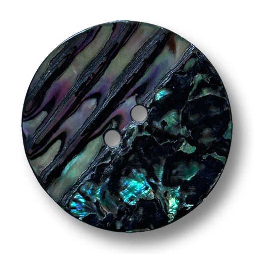Abalone-Perlmuttknopf in Dunkel mit Rillen und glatter Hälfte, funkelnd