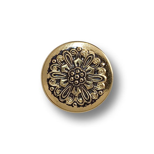www.knopfparadies.de - 6481ag - Leichte, altgoldfarbene Kunststoffknöpfe mit Blütenmotiv