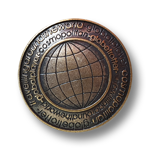 www.knopfparadies.de - 3121sm - Blazerknöpfe aus Metall mit Motiv: Globtrottert