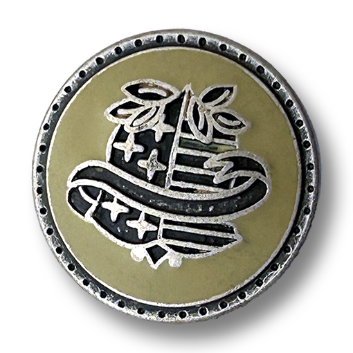 Metallknöpfe mit Wappenmotiv – Schwarz und Silber auf Grau-Beige