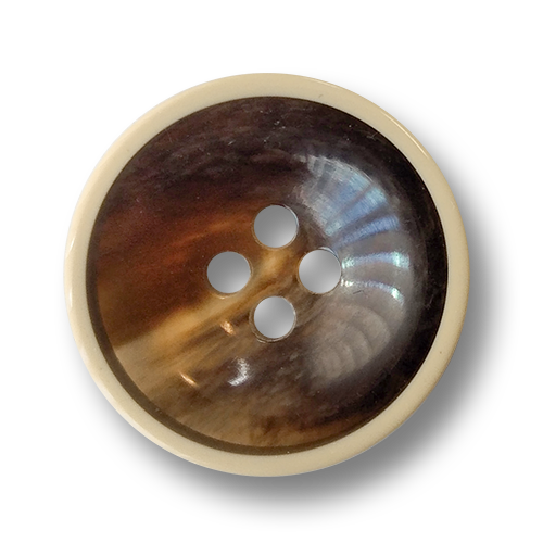 www.knopfparadies.de - 6050bb - Braune Vierlochknöpfe aus Kunststoff mit beigem Kontrastrand