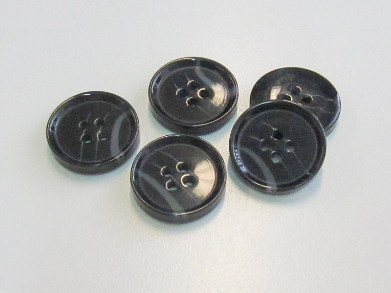 www.Knopfparadies.de - 2722sc - Zeitlose Vierlochknöpfe aus Kunststoff in Schwarz & Grau