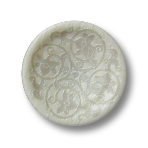 Bildschöne beige cremefarbene Kunststoff Ösen Knöpfe mit floralem Muster