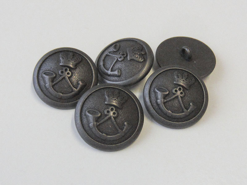 www.Knopfparadies.de - 2806ei - Edle Motivknöpfe aus Metall mit Krone & Jagdhorn in Eisenfarben