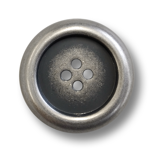 www.knopfparadies.de - 6491as - Leichte, wulstige, altsilberfarbene Blechknöpfe mit vier Löchern