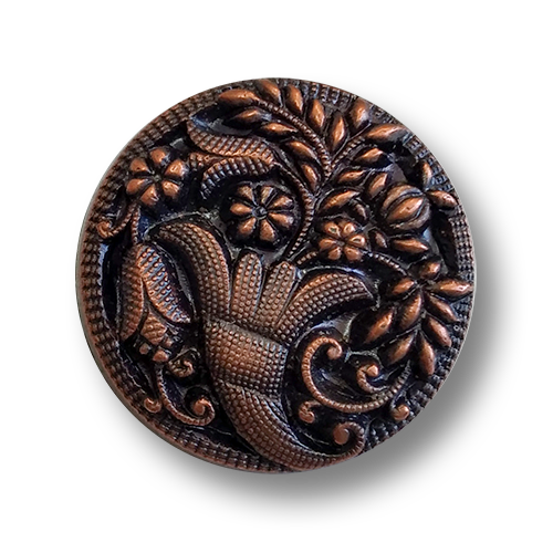www.knopfparadies.de - 4531ku - Altkupferfarvene Kunststoffknöpfe mit filigranem Blumenmuster
