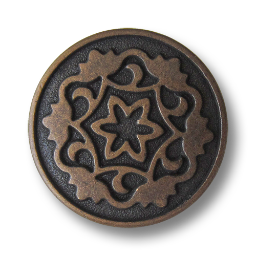 www.Knopfparadies.de - 0574am - Edle altmessingfarbene Metallknöpfe mit Blumen Motiv