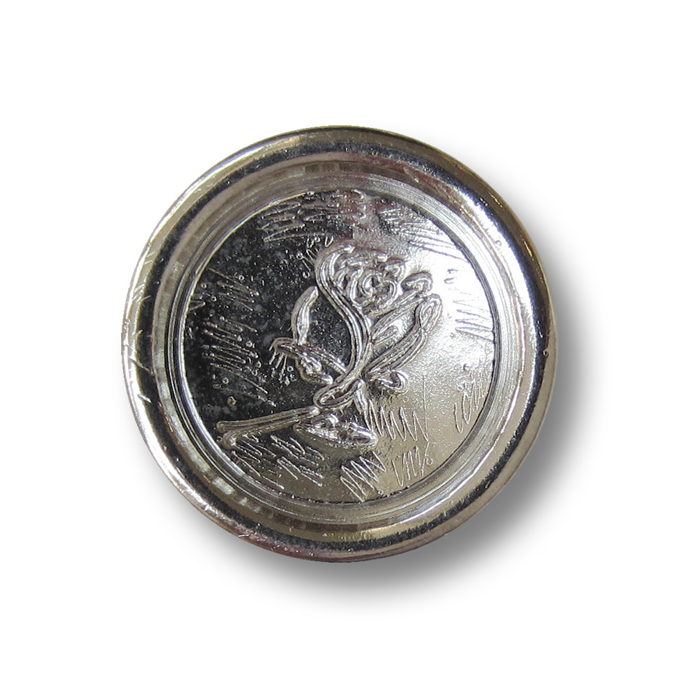 Romantischer silberfarbener Metall Ösen Knopf mit Rose
