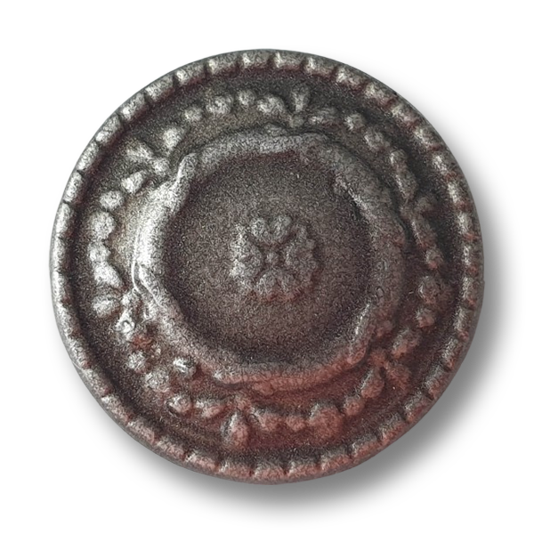 www.knopfparadies.de  - d568as - Kunststoffknöpfe matt altsilberfarben mit Öse ornamental geprägt