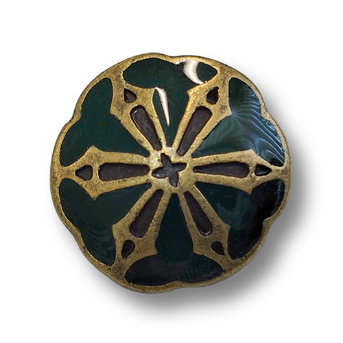 www.knopfparadies.de - 0353gn - Messingfarbene Metallknöpfe, dunkelgrün emailliert