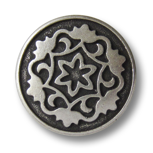 www.Knopfparadies.de - 0574as - Edle altsilberne Metallknöpfe mit Blumen Motiv