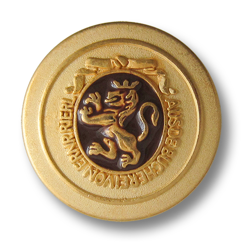 www.Knopfparadies.de - 0311br - Edle Metallknöpfe in Gold und Braun mit Löwen Motiv