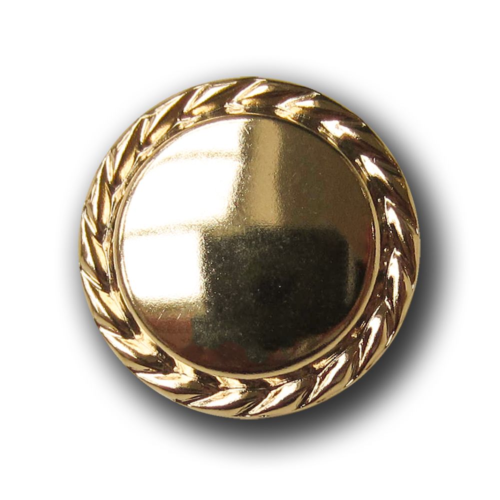 Edel gold glänzender Metallblech Knopf m. Kordel Rand