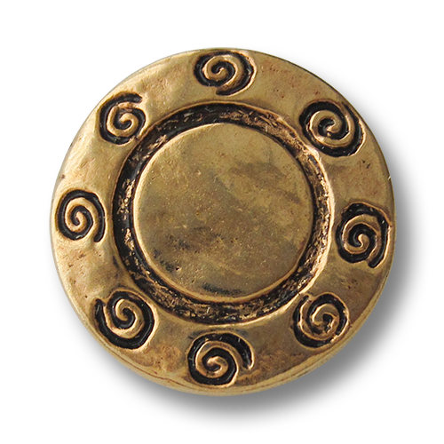 www.Knopfparadies.de - 0433ag - Älter wirkende goldene Metallknöpfe mit Spiral Muster