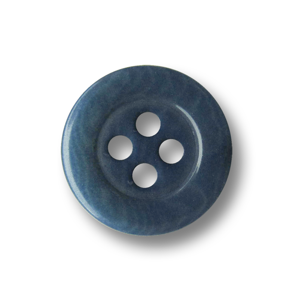 Kleiner blau gemaserter Vierloch Knopf aus Steinnuss