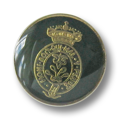 www.Knopfparadies.de - 4244gr - Edle Wappenknöpfe aus Metall in Grün, Silber & Gold