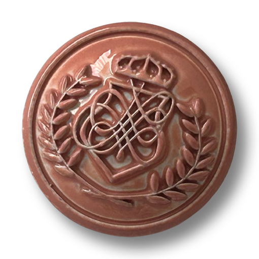 www.knopfparadies.de - 7043ar - Altrosafarbener Metall-Wappenknopf mit Krone und Monogramm