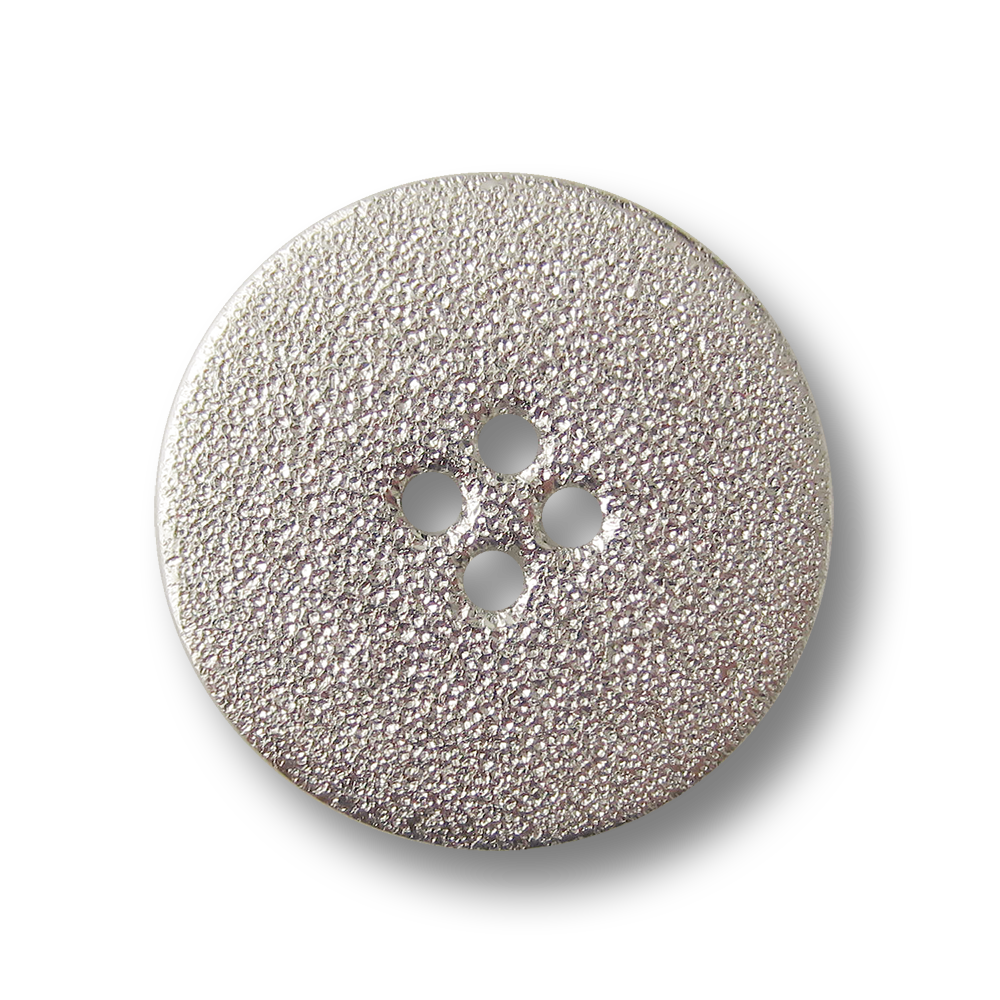 Edler Vierloch Metall Knopf in Silberfarben mit glitzernder Oberfläche