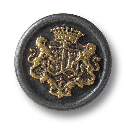 www.knopfparadies.de - 3135ei - Eisenfarbene Metallknöpfe mit altgoldfarbenem Motiv