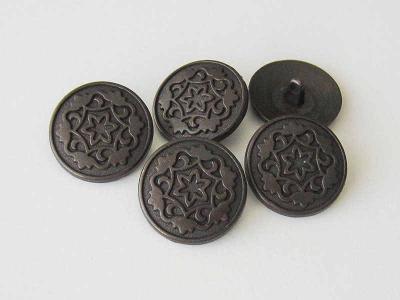 www.Knopfparadies.de - 0574br - Edle bronzefarbene Metallknöpfe mit Blumen Motiv