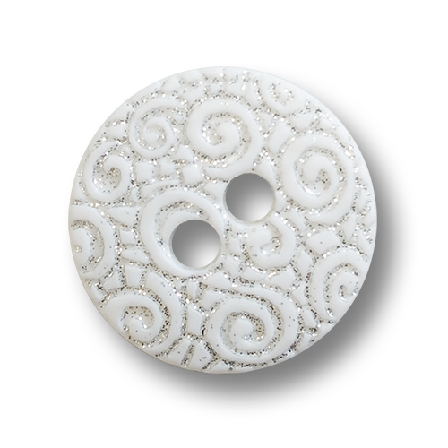 Weißer Knopf mit verspieltem silberfb. Spiral Muster
