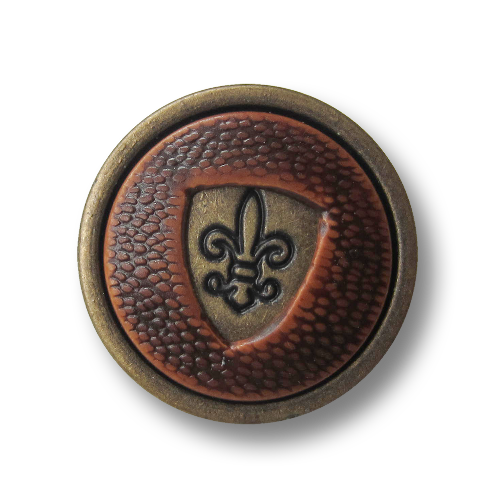Rustikaler Metall Ösen Knopf mit Fleur de Lis / Lilie