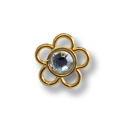 www.knopfparadies.de - 6636go - Goldfarbene Blüten mit Glitzerstein