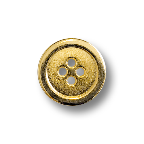 www.knopfparadies.de - 6391gg - Flache, glänzend goldfarbene Metallknöpfe mit vier Löchern